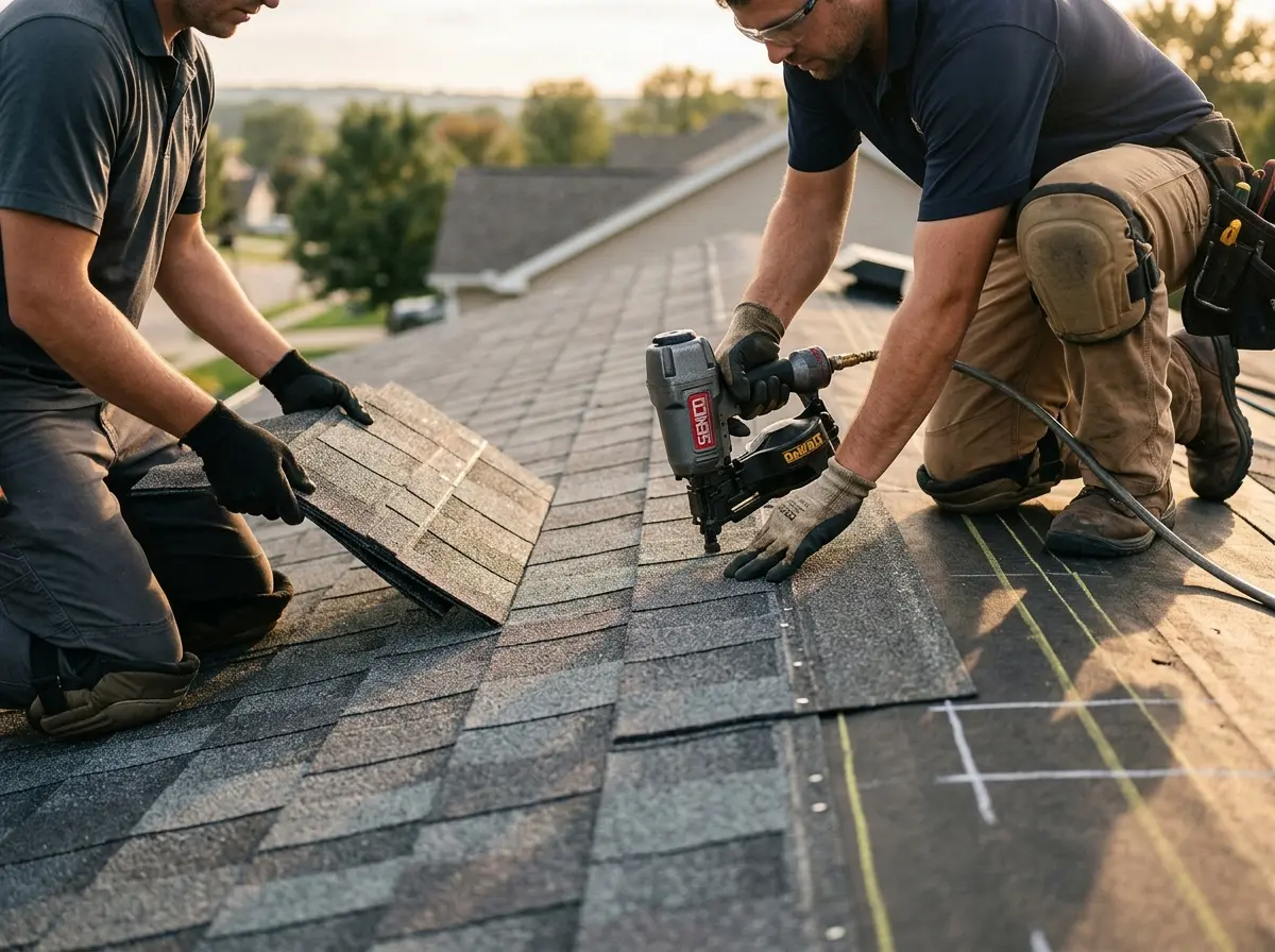 Professional roofer working on a residential roof in La Presa